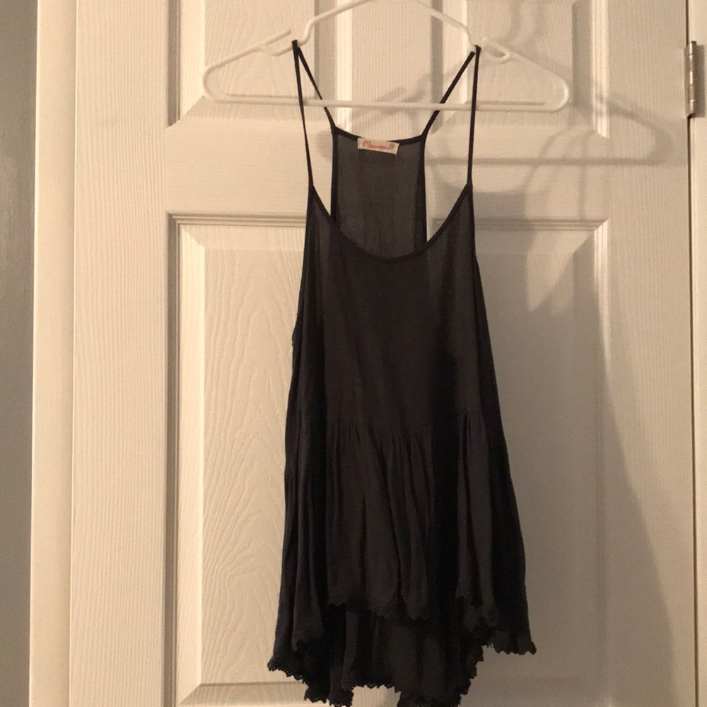 skinny strap high low tiered tank top